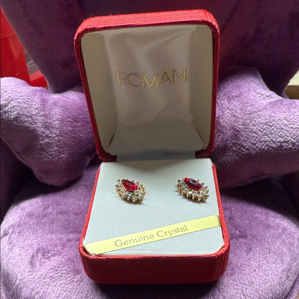 Roman Ruby Red And Gold Crystal Earrings
